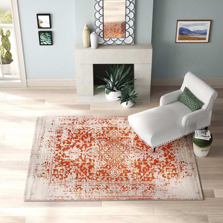 Hillsby Oriental Orange/Beige Area Rug Mistana™ Rug Size: Rectangle 5'3" x 7'3"