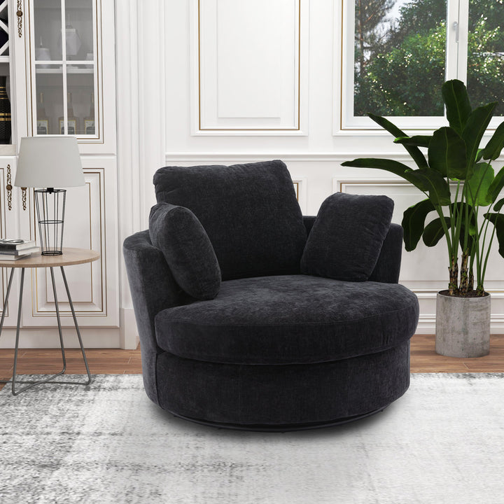 42" Wide Slipcovered Swivel Barrel Chair Latitude Run® Body Fabric: Black Chenille
