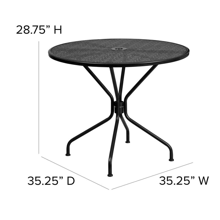 Chanea 35.25" Round Indoor-Outdoor Steel Patio Table-Umbrella Hole-Restaurant Seating Wade Logan®