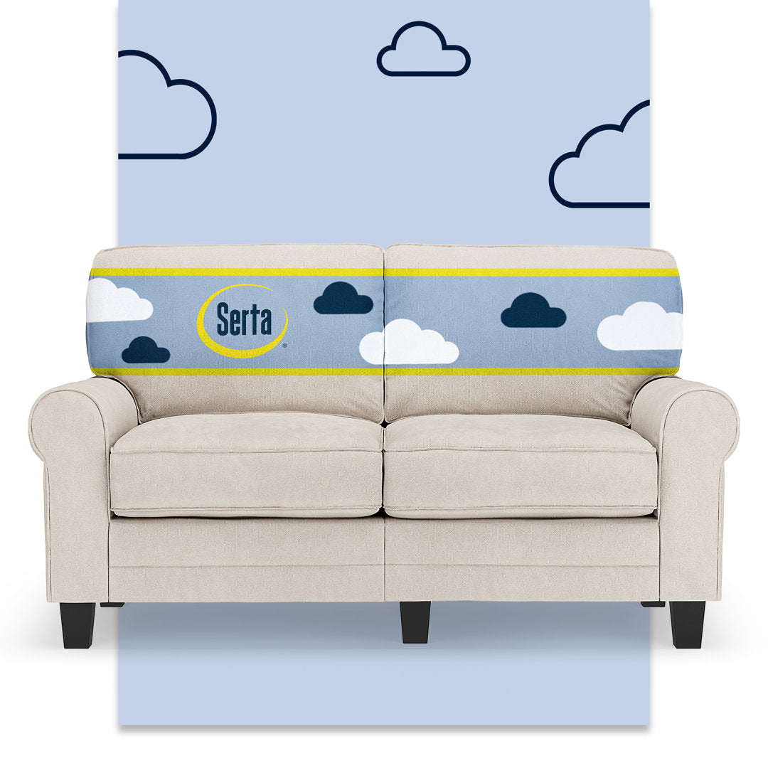 Serta Copenhagen 61" Rolled Arm Sofa, Easy Care Fabric, Soft Pillow Back, Pocket Coil Seat Cushions Serta Fabric: Cream Microsuede