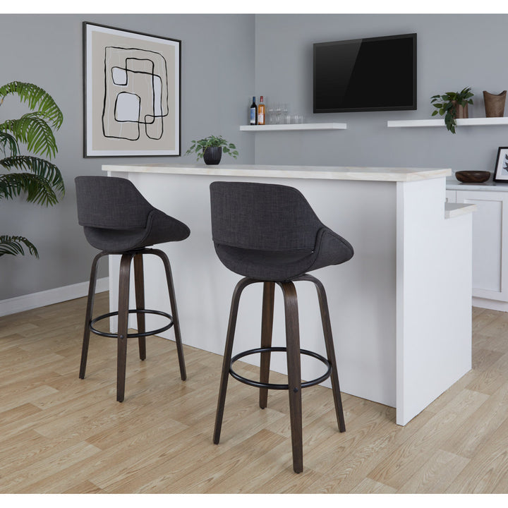 Lakyia Upholstered Bar & Counter Stool with Round Footrest George Oliver Upholstery: Charcoal, Seat Height: Bar Stool (30" Seat Height)