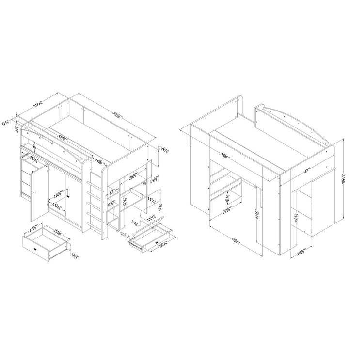 Tiara Twin 4 Drawer Loft Bed with Built-in-Desk by South Shore South Shore
