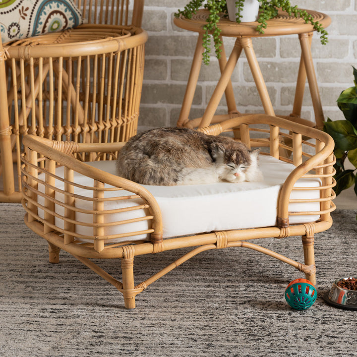 Malino Modern Bohemian  Natural Brown Rattan Pet Bed With Cushion Tucker Murphy Pet™