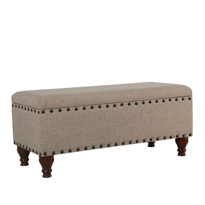 Collantes Upholstered Storage Bench Alcott Hill® Upholstery: Tan/Mottled Brown Nailhead