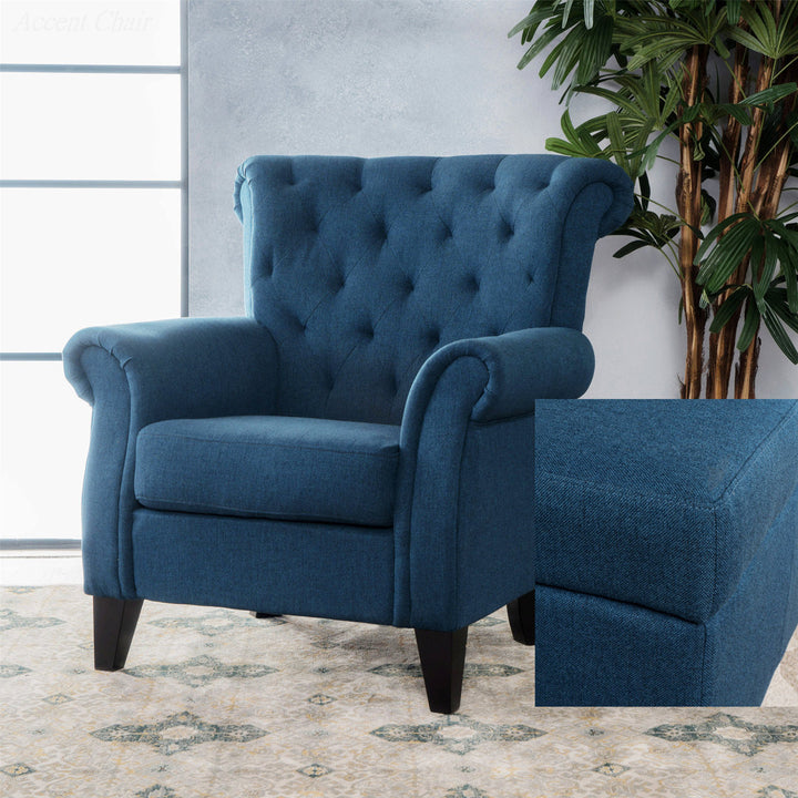 Losoto 91.44cm Wide Tufted Polyester Armchair Alcott Hill® Fabric: Navy Blue Fabric
