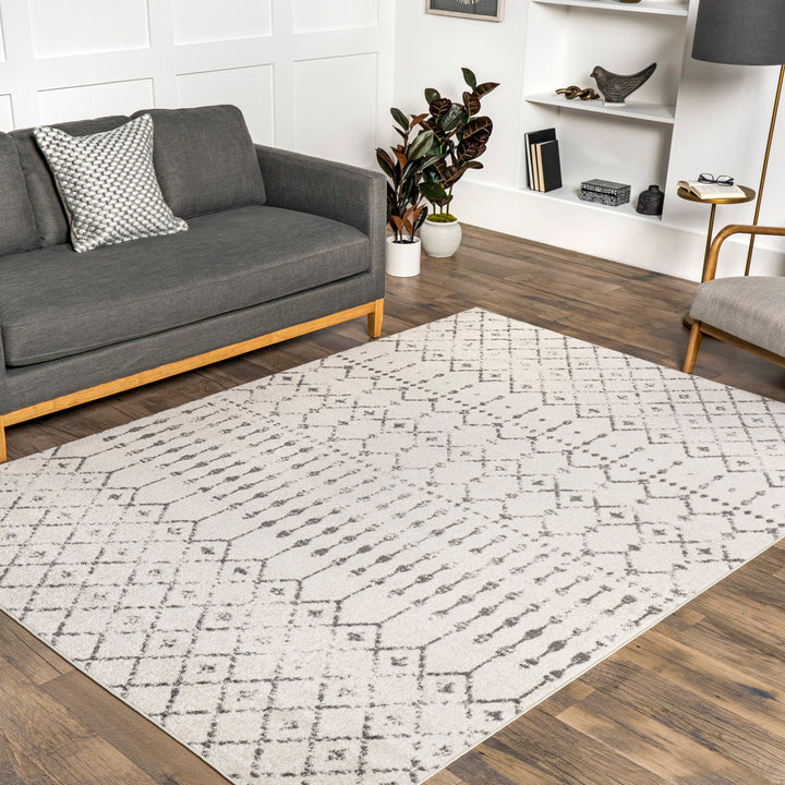 Giannini Geometric Moroccan Area Rug in Gray/ Off White Union Rustic Rug Size: Rectangle 9' x 12'