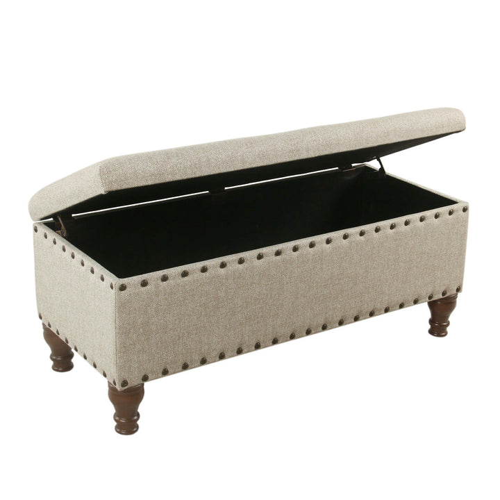 Collantes Upholstered Storage Bench Alcott Hill® Upholstery: Taupe/Mottled Brown Nailhead