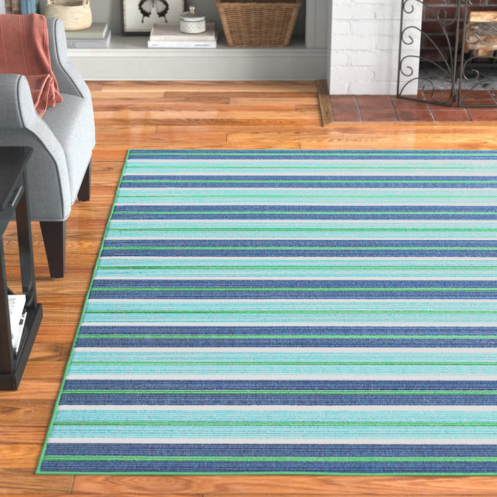 Deltana Striped Blue/Green Indoor/Outdoor Area Rug Lark Manor™ Rug Size: Rectangle 7'10" x 10'10"