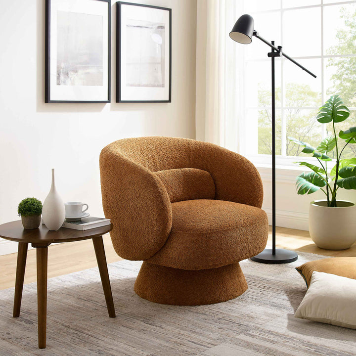 Saboor MINIMORE Modern Style Swivel Accent Chair Orren Ellis Fabric: Dark Rust Boucle