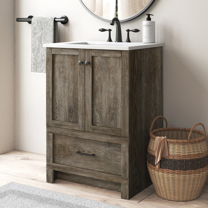 Ahmed 24" D x 19'' D x 34'' H Single Bathroom Vanity Sand & Stable™ Base Finish: Weathered Oak