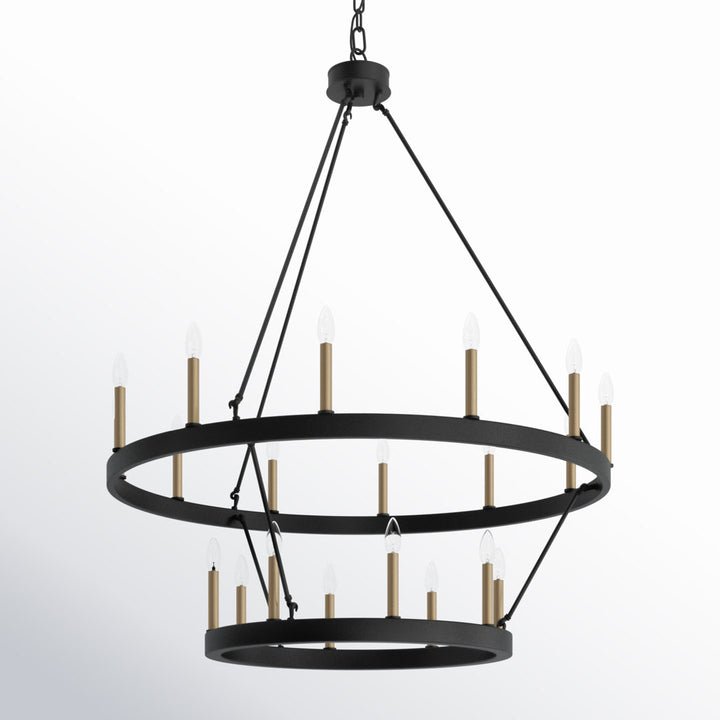 Avalee 20 - Light Steel Dimmable Wagon Wheel Chandelier Lark Manor™ Finish: Aged Zinc/Muted Brass
