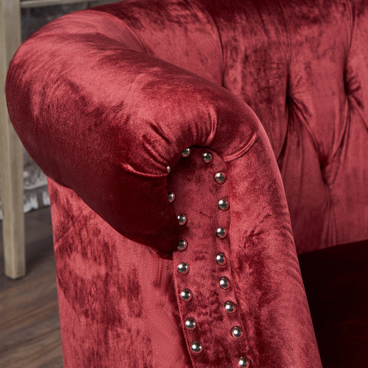 Charlotte 51.5" Velvet Rolled Arm Chesterfield Loveseat Mercer41 Fabric: Garnet Velvet