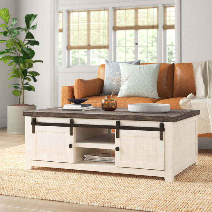 Solid Wood Coffee Table with Storage Sand & Stable™ Table Base Color: White