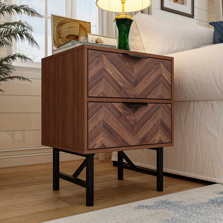 2 - Drawer Iron Nightstand in Brown Union Rustic