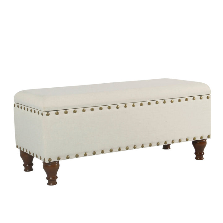Collantes Upholstered Storage Bench Alcott Hill® Upholstery: Cream/Brushed Brass Nailhead