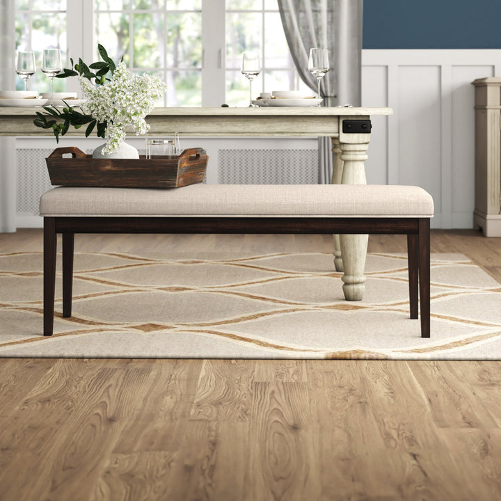 Lancaster Solid Wood Bench Three Posts™ Upholstery Color: Beige