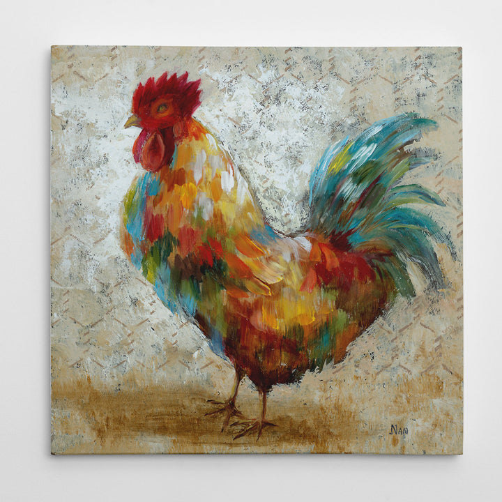Fancy Rooster II' Oil Painting Print on Wrapped Canvas August Grove® Size: 40" H x 40" W x 1.5" D