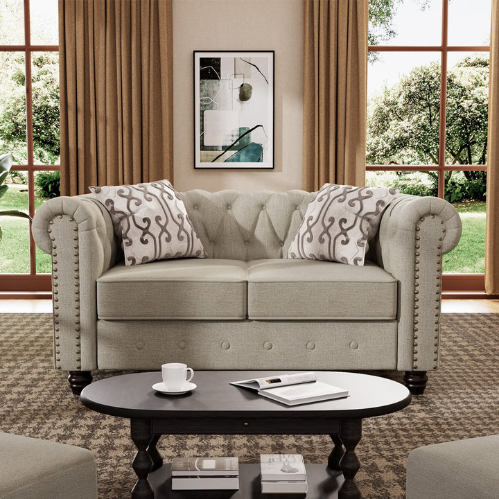 60'' Upholstered Loveseat Canora Grey Fabric: Beige Linen Blend