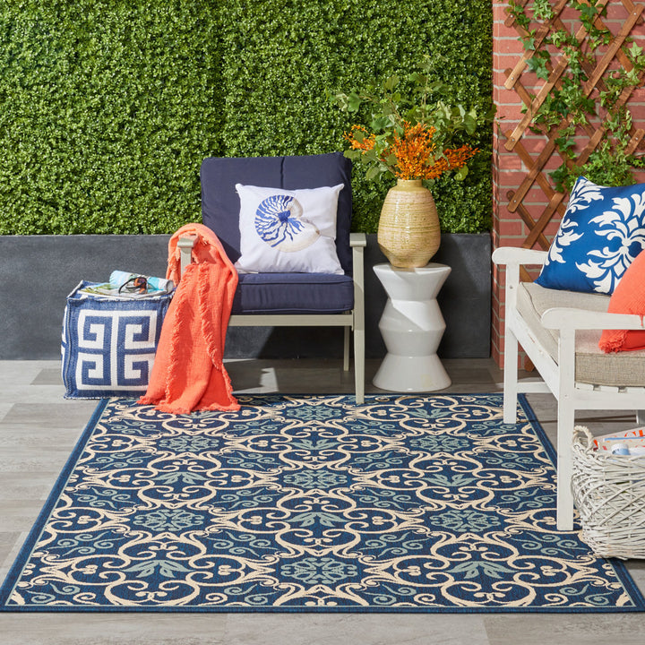 Adelene Floral Navy Blue Indoor / Outdoor Area Rug Birch Lane™ Rug Size: Rectangle 5'3" x 7'5"
