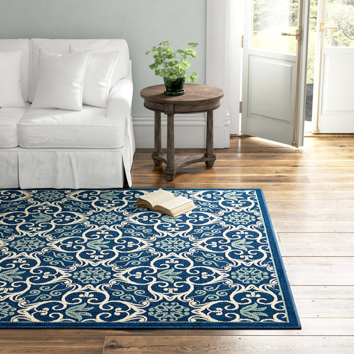 Adelene Floral Navy Blue Indoor / Outdoor Area Rug Birch Lane™ Rug Size: Rectangle 5'3" x 7'5"