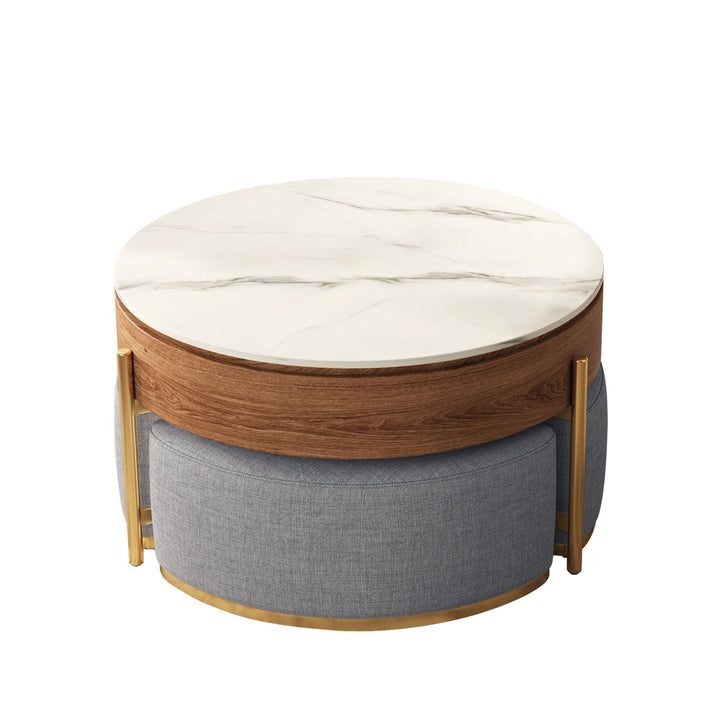 Zinna Lift Top Round Coffee Table Nesting Living Room Table with Storage 3 Stools Included Everly Quinn