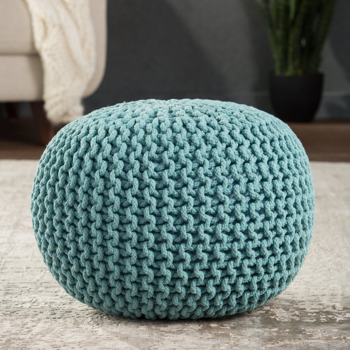 Anely 20" Wide Round Pouf Ottoman Highland Dunes Body Fabric: Aqua Cotton