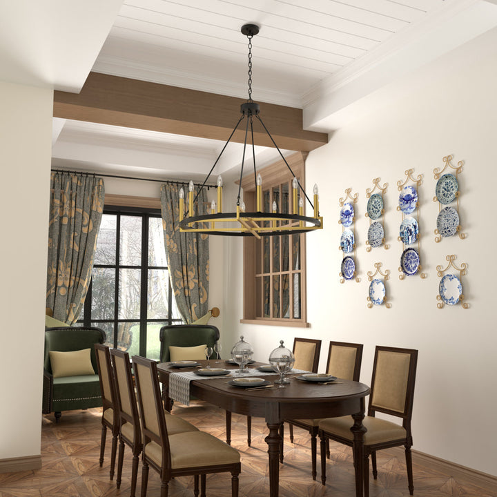 Avalee 12 - Light Living Room Steel Dimmable Wagon Wheel Chandelier UL Certified Lark Manor™ Finish: Classic Black/Contemporary Brass