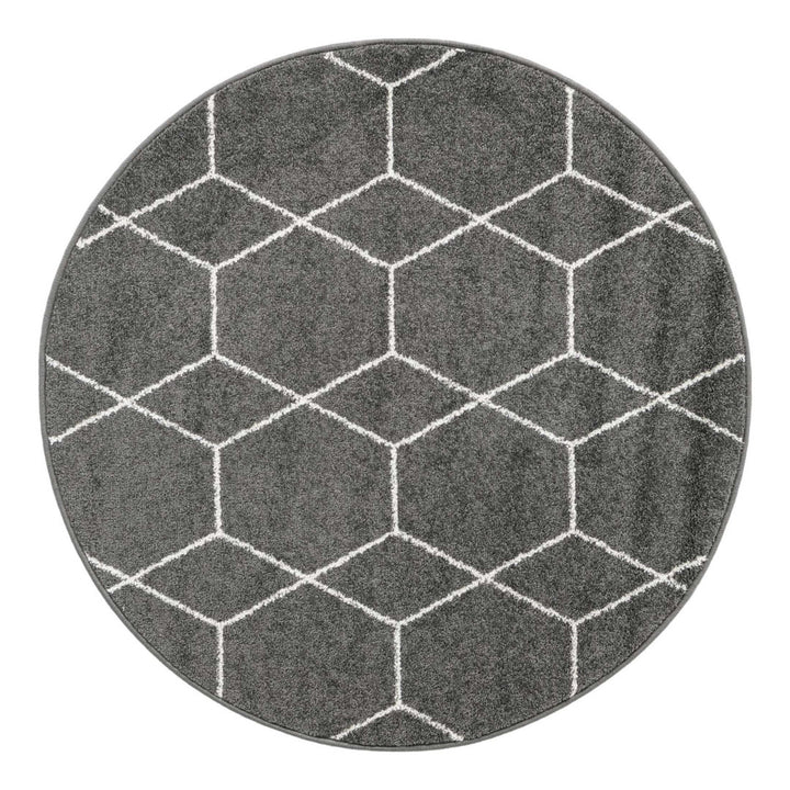 Debrodie Geometric Dark Gray Area Rug George Oliver Rug Size: Round 3'