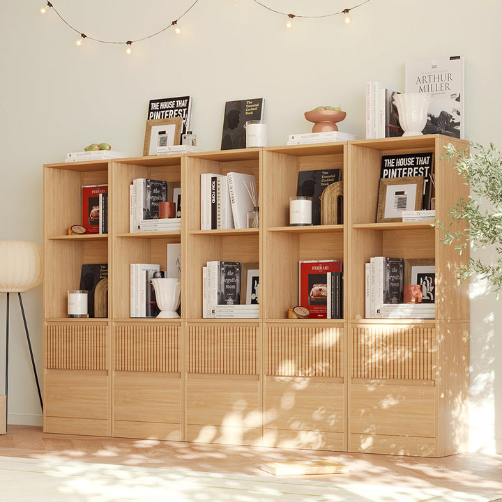 Branigans 5 Pcs 2-Tier Cube Bookshelf Storage Cabinet With Double Drawer And Shelf Latitude Run®