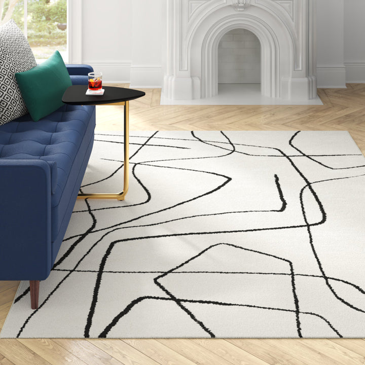 Goodrow Abstract Charcoal/White Area Rug Mercury Row® Rug Size: Rectangle 6'7" x 9'