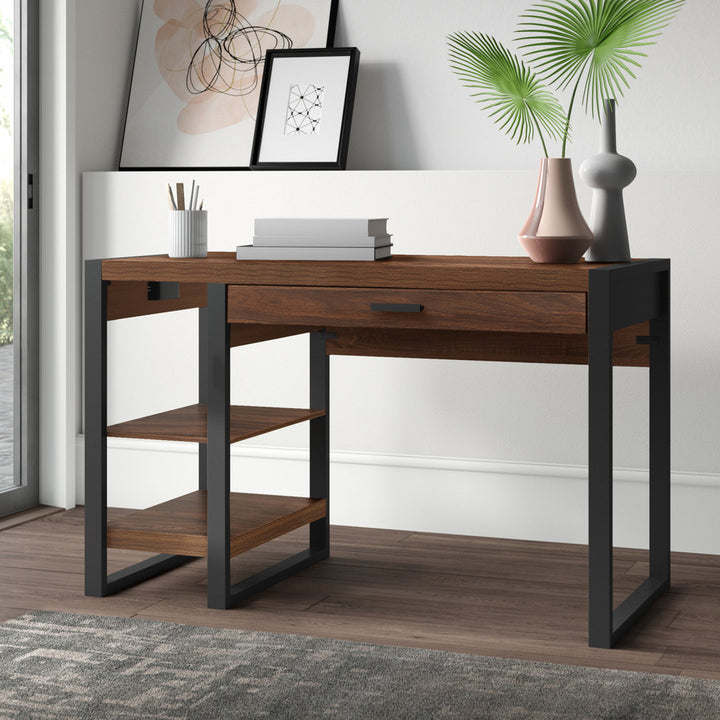 Aalyssa 1-Drawer Desk with USB Port Wade Logan® Color (Top/Frame): Dark Walnut/Black