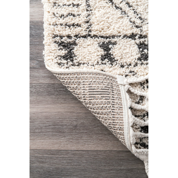 Adry Moroccan Shag Tasseled Cream/Charcoal Area Rug Union Rustic Rug Size: Square 7'10"