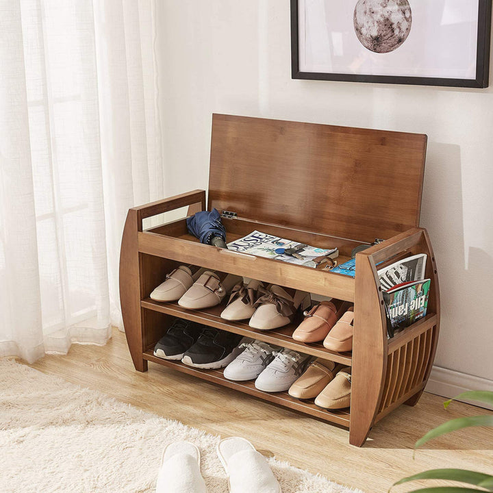 Bamboo Entryway Detachable Cushion Shoe Storage Bench Loon Peak®