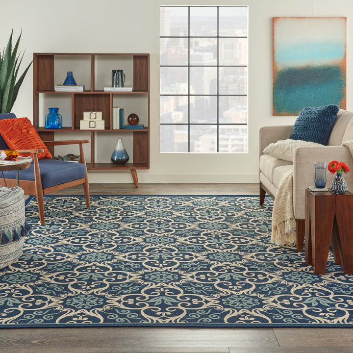 Adelene Floral Navy Blue Indoor / Outdoor Area Rug Birch Lane™ Rug Size: Rectangle 5'3" x 7'5"