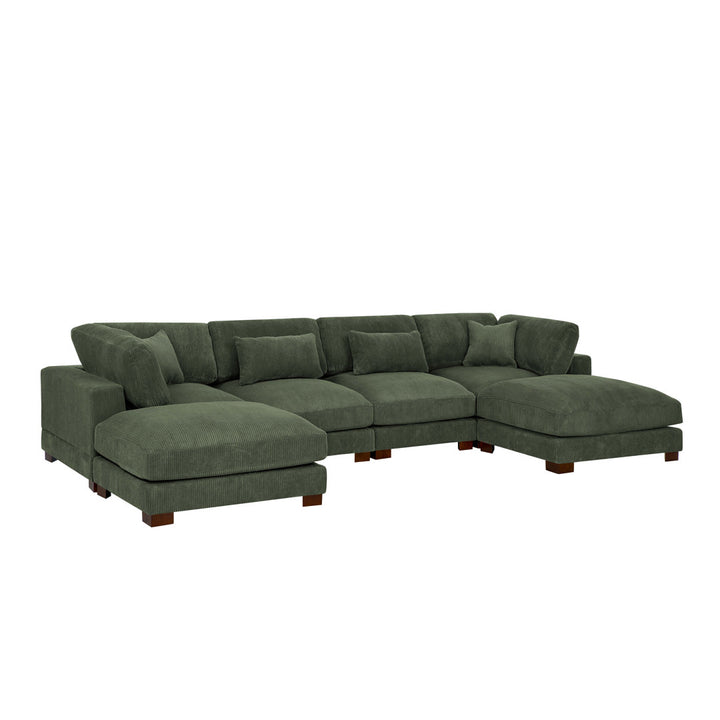 Andreco 144" Wide Reversible Modular Corner Sectional with Ottoman Wade Logan® Body Fabric: Hunter Green Corduroy