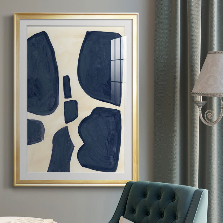 Blue Pieces II - Picture Frame Print Orren Ellis Size: 42.5" H x 30.5" W x 1" D Format: Gold