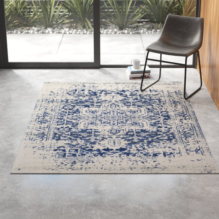 Hillsby Oriental Pure Navy/Light Gray Area Rug Mistana™ Rug Size: Rectangle 9'3" x 12'6"