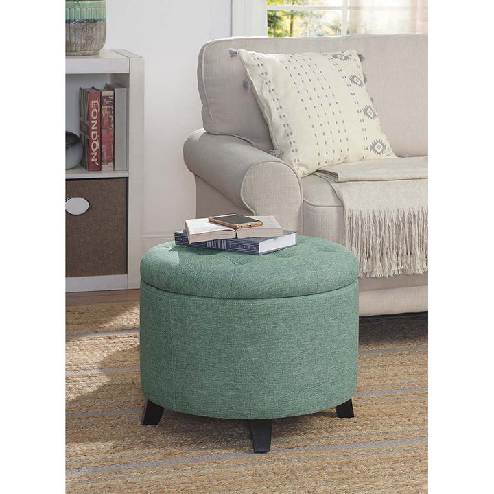Avers 19.75" Wide Tufted Round Storage Ottoman Andover Mills™ Fabric: Green Fabric