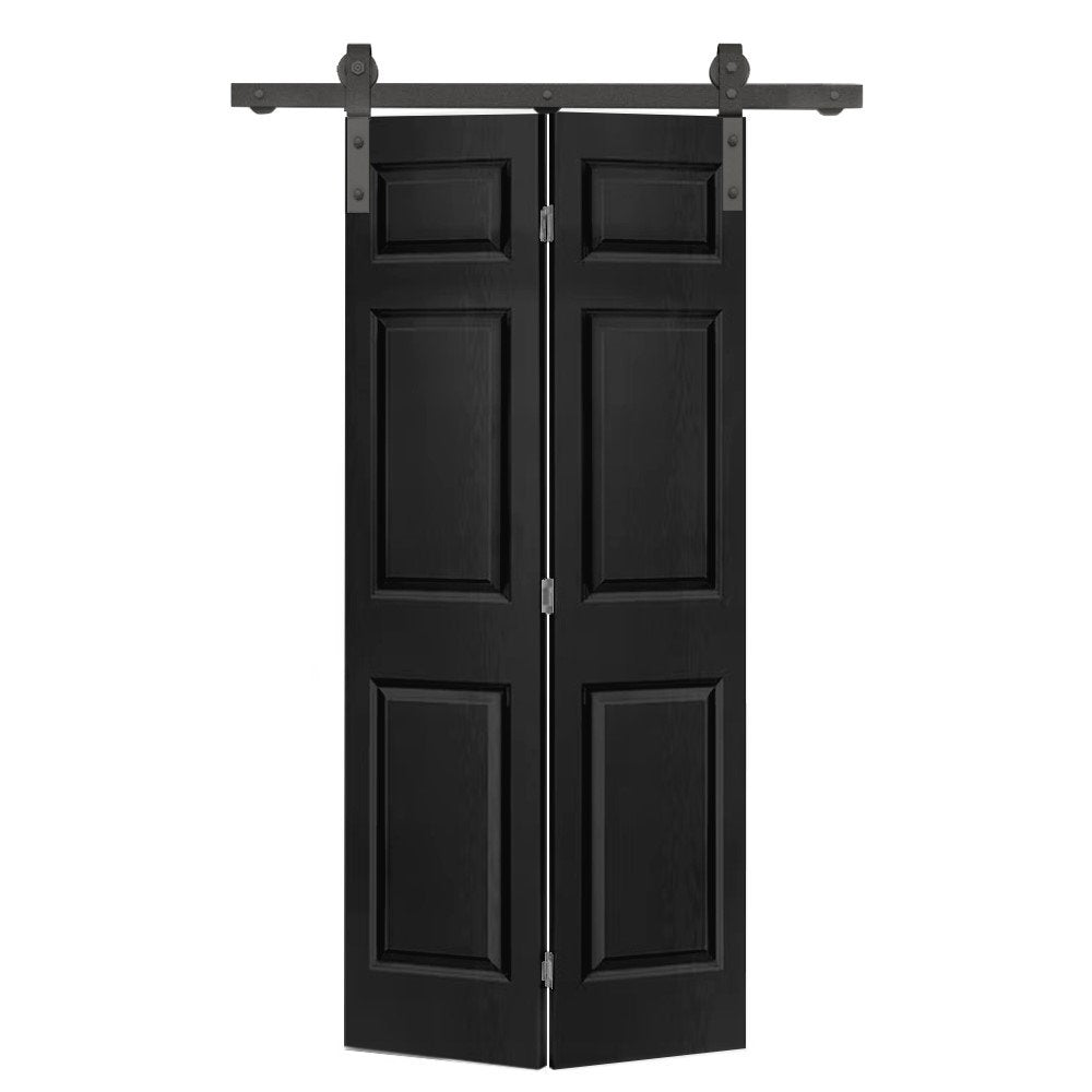 Paneled MDF Composite Bifold Barn Door with Installation Hardware Kit Calhome Size: 30" x 84" Finish: Black