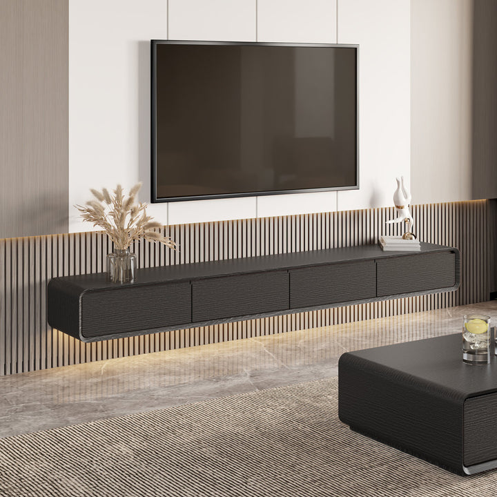 Randalstown Floating TV Stand, Entertainment Center with 4 Drawers, Solid Wood, Fully-Assembled Hokku Designs Color: Dark Brown/Black Overall Entertainment Center Width - Side to Side: 94.48''