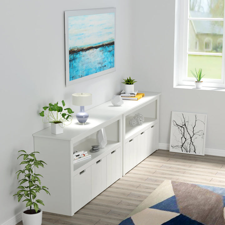 Bayze Bookcase with Removable Drawers, White Wade Logan® Wheels: Non-spinning Wheels