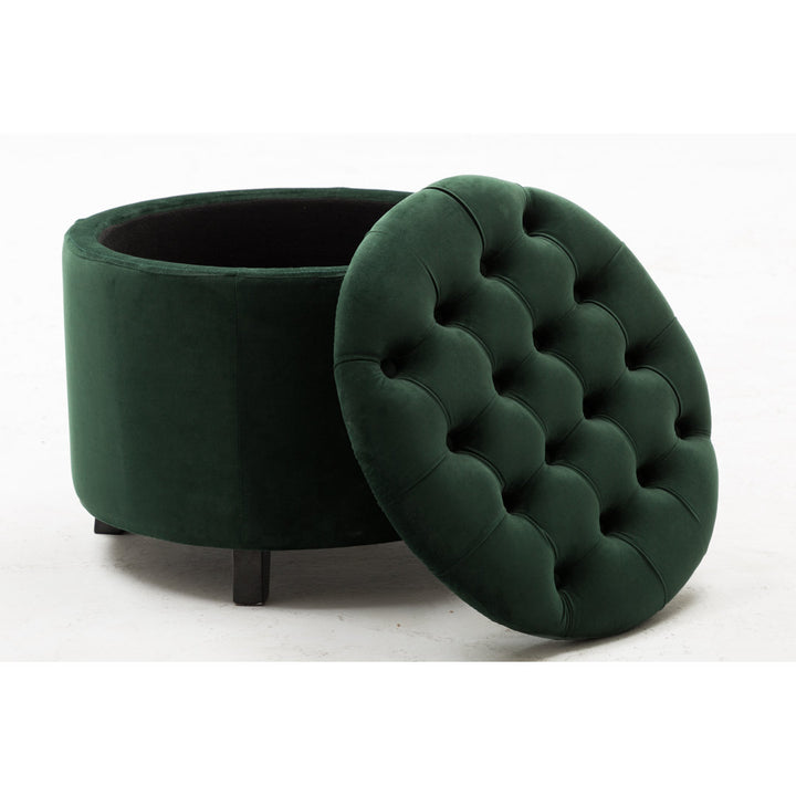 Doud 20" Wide Velvet Tufted Round Storage Ottoman Willa Arlo™ Interiors Fabric: Green Velvet