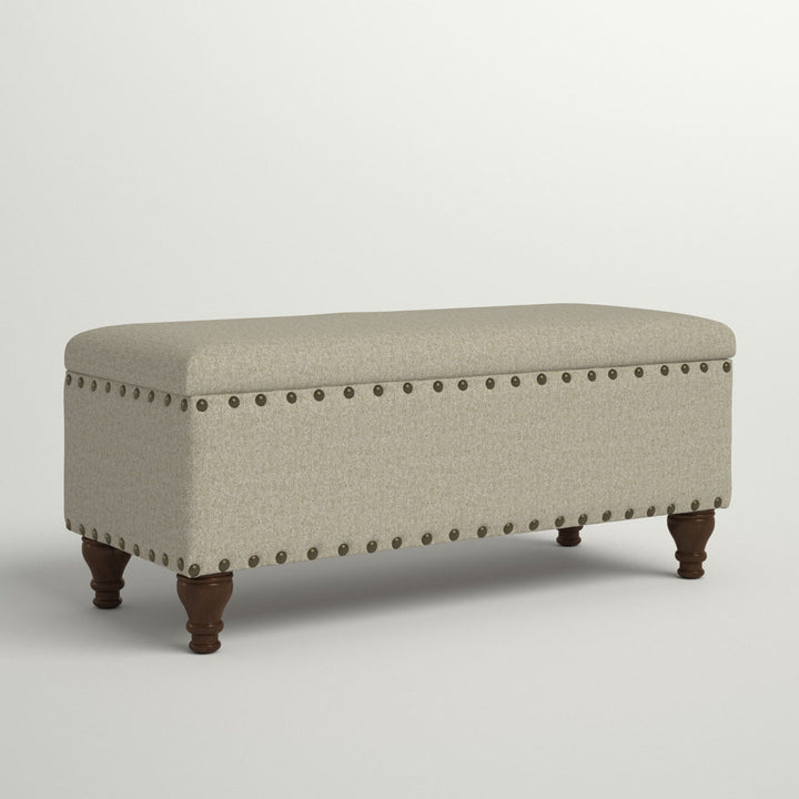 Collantes Upholstered Storage Bench Alcott Hill® Upholstery: Taupe/Mottled Brown Nailhead