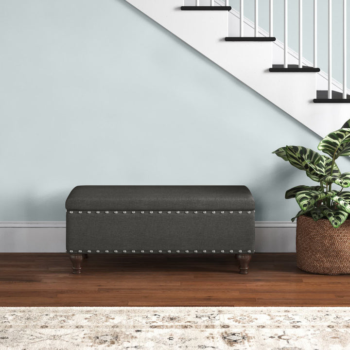Collantes Upholstered Storage Bench Alcott Hill® Upholstery: Charcoal/Mattet Chrome Nailhead