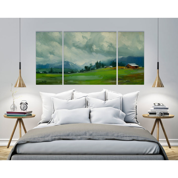 A Premium Wallowa Valley Storm - 3 Piece Print Set on Canvas Gracie Oaks Size: 40" H x 80" W x 1.5" D