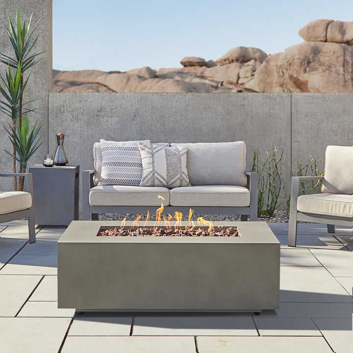 AEGEAN Propane / Natural Gas Outdoor Fire Pit Table Real Flame Size: 15" H x 50" W x 32" D Finish: Mist Gray