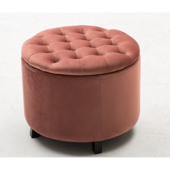 Doud 20" Wide Velvet Tufted Round Storage Ottoman Willa Arlo™ Interiors Fabric: Pink Velvet