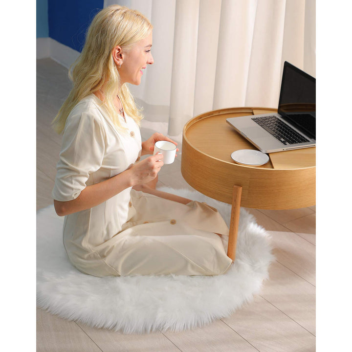 Kayzlynn Shag Faux Sheepskin White Rug Everly Quinn Rug Size: Round 3'