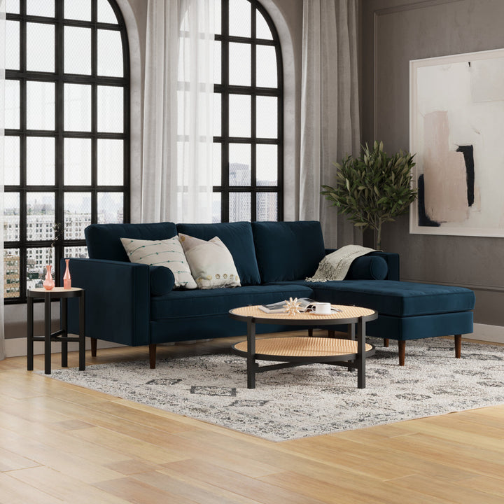 Geo 84" Wide Reversible Sofa and Chaise AllModern Body Fabric: Ink Blue Performance Velvet