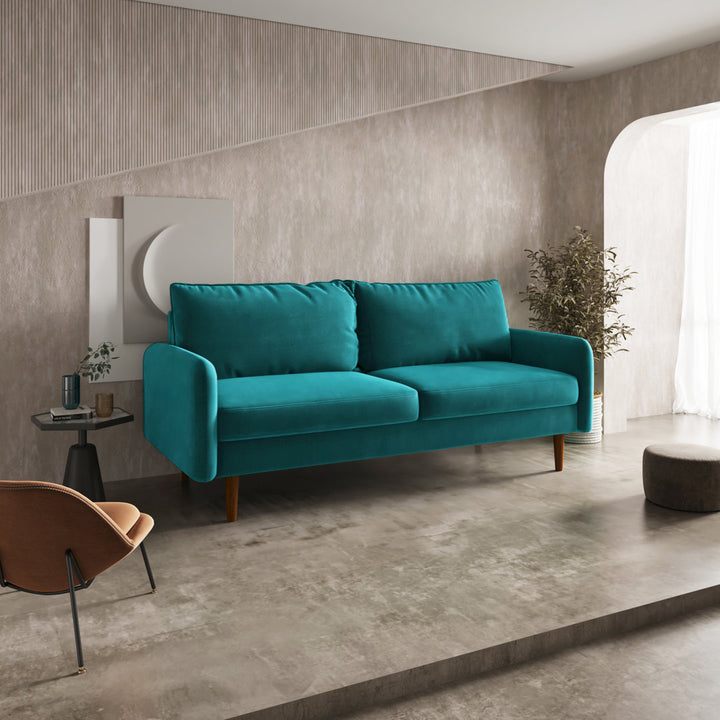 Anacapa 70" Velvet Round Arm Sofa Corrigan Studio® Fabric: Teal Blue Velvet
